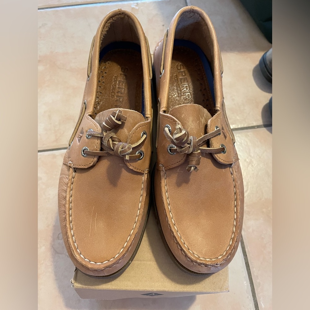 Mens Sperry Top-Sider Authentic Original Boat Shoe leather- Tan- Size 8.5